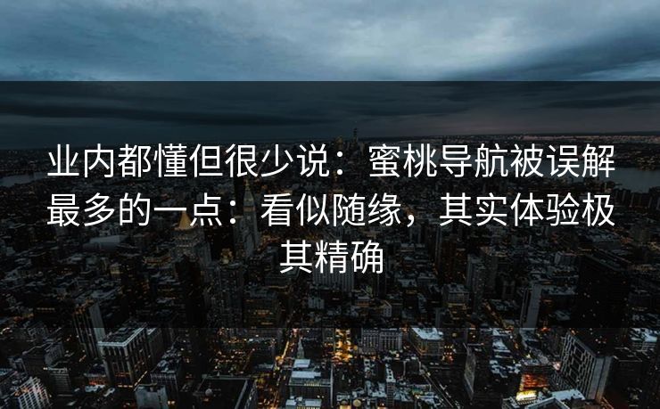 业内都懂但很少说：蜜桃导航被误解最多的一点：看似随缘，其实体验极其精确