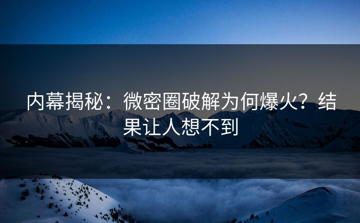 内幕揭秘：微密圈破解为何爆火？结果让人想不到